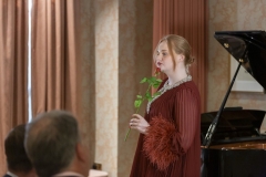 Soprano Eva Kavanagh performing at Kildare Village with Conor Prendeville and Ella Nagy, to mark the presentation of the inaugural Bríd Phelan Emerging Talent Award. The event celebrates one month to go until Blackwater Valley Opera Festival (27 May - 2 June 2025 www.blackwatervalleyopera.ie). Photo credit:Mark Reddy