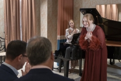 Soprano Eva Kavanagh performing at Kildare Village with Conor Prendeville and Ella Nagy, to mark the presentation of the inaugural Bríd Phelan Emerging Talent Award. The event celebrates one month to go until Blackwater Valley Opera Festival (27 May - 2 June 2025 www.blackwatervalleyopera.ie). Photo credit:Mark Reddy