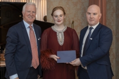 PHOTO CAPTION (KV Opera 169)Eva Kavanagh receiving the Bríd Phelan Emerging Talent bursary prize at Kildare Village from BVOF Chair Patrick Howett and Festival Director Eamonn Carroll. Blackwater Valley Opera Festival (27 May - 2 June 2025 www.blackwatervalleyopera.ie). Photo credit:Mark Reddy