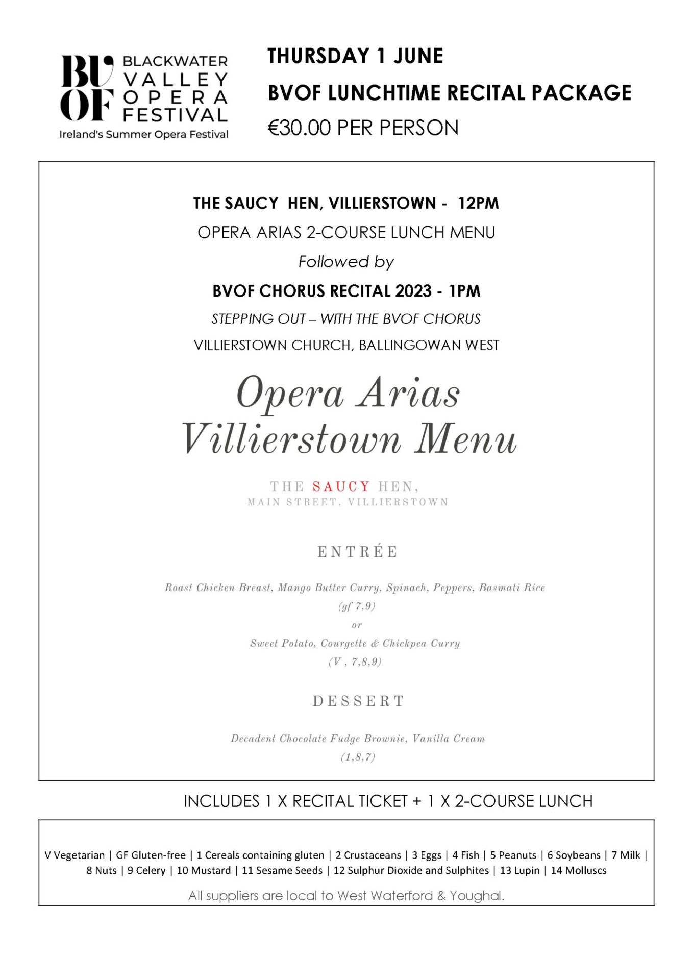 BVOF Lunchtime Package 1 June 2023 The Saucy Hen BVOF Chorus Recital